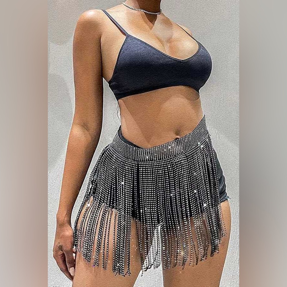 Rhinestone Fringe Chain Statement Belt - Picture 3 of 7